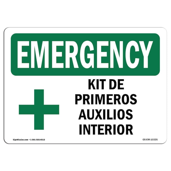 Signmission OSHA EMERGENCY, First Aid Kit Inside Spanish, 14in X 10in Rigid Plastic, 14" W, 10" H, Landscape OS-EM-P-1014-L-10325 - main